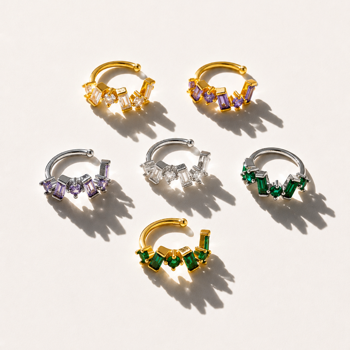 Six earcuffs en argent avec des pierres différentes tailles et coloris. 