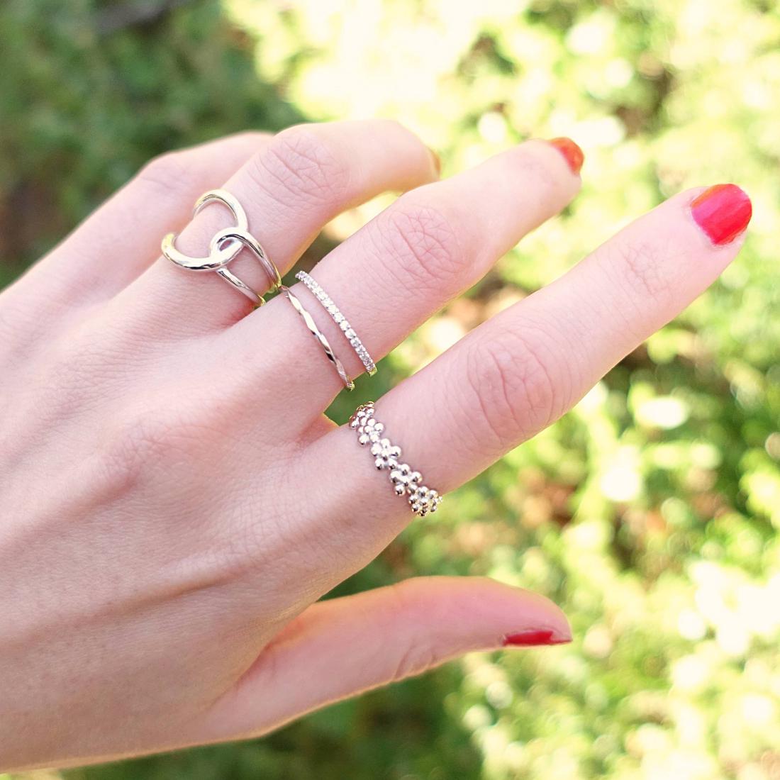 Jolie bague strass et perles pour femme en argent sterling - Ref 22284 - Bague
